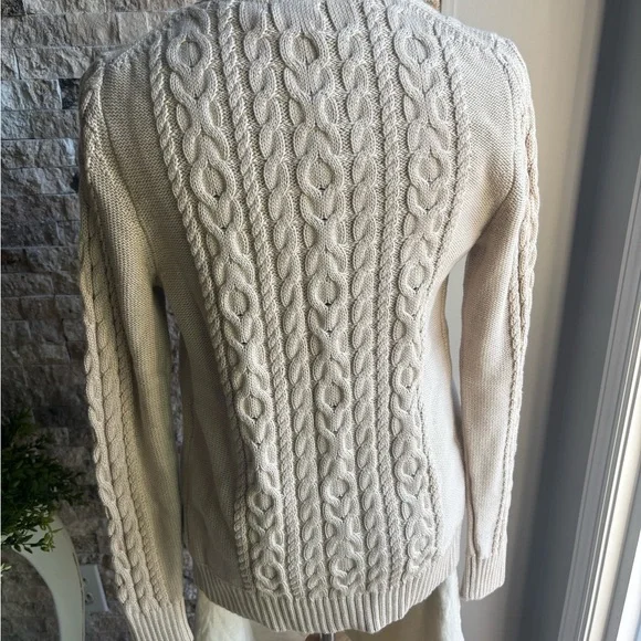 L.L. Bean Cream Cardigan with Cable Knit Design - Picture 6 of 12